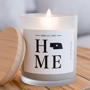 Nebraska Candle - Smells Like Home - Nebraska Map / State Silhouette Candle, Personalized Home State Gift, Home Decor