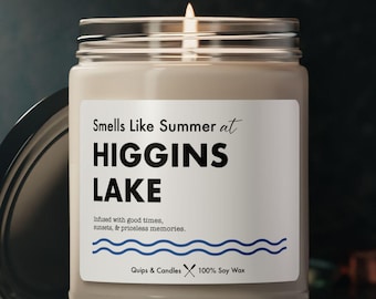 Higgins Lake Candle - &quot;Smells Like Summer at Higgins Lake&quot; - Lake House-cadeau / woondecoratie, Higgins Lake Michigan