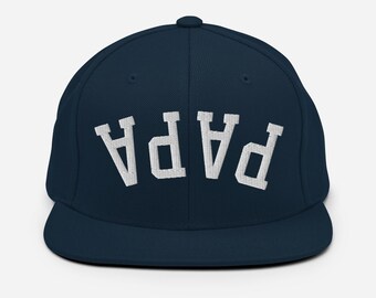 Papa Upside Down Hat - Custom Embroidered Papa Hat, Inverted Text Snapback Cap - Gift For Grandfather