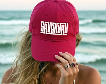 Savannah Hat - Custom Savannah Baseball Cap - Classic Fit, Embroidered Hat w/ Stylized City Name Design