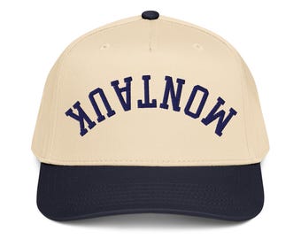 Gorra Montauk al revés - Gorra Montauk bordada personalizada, gorra snapback con nombre de ciudad invertido