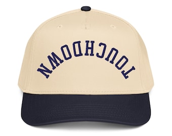 Gorra Touchdown al revés - Gorra de fútbol bordada (azul marino oscuro), gorra snapback con texto invertido - Regalo para futbolista