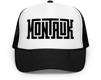 Gorra Montauk - Gorra de camionero de espuma con tipografía personalizada - Gorra/regalo de Montauk, Nueva York