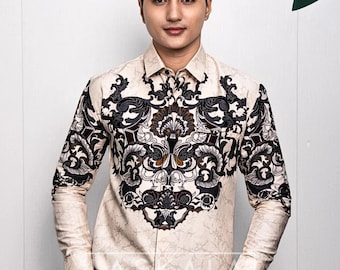 Slim-Fit Batik Shirt: Japanese Satin Cotton, Hidden Buttons