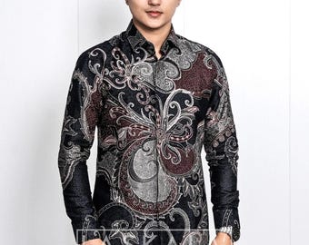 Laskala Premium Berau Batik Men’s Slim Fit Long Sleeve Shirt — Japanese Satin Cotton, Quick‑Dry