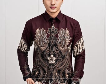 Laskala Premium Ranjaya Batik Men’s Slim Fit Long Sleeve Shirt — Japanese Satin Cotton, Quick‑Dry