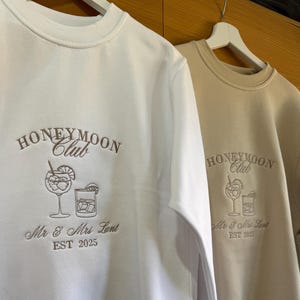 Custom Honeymoon Club Design Unisex Personalised Embroidered Sweatshirt for Honeymoon/Holiday/Mr/Mrs/Wifey/Hubby/Wife/Husband/Happy Couple