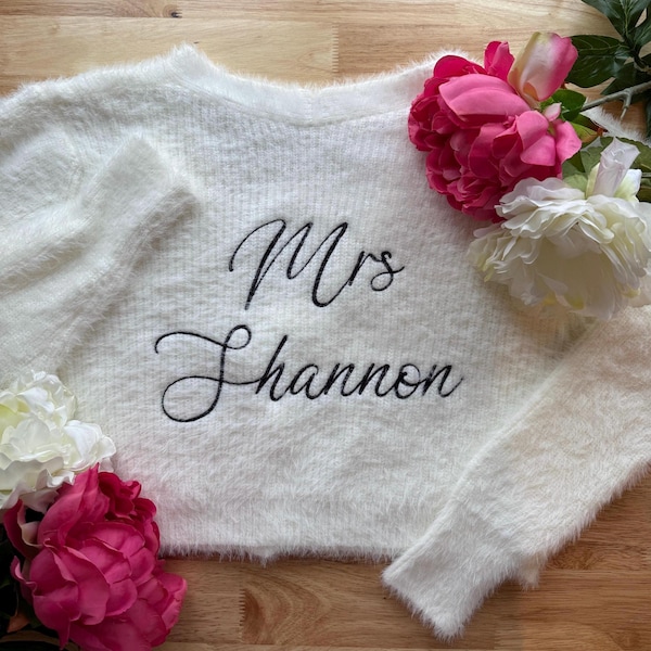 Cárdigan de boda bordado personalizado de Custom Mrs Design para el día de la boda/luna de miel/esposa/novia/recuerdo