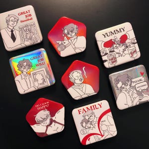 Hannibal TV Show - Hannibal & Will Grahaml Memes Metal Badge Set | Dual Holographic Finish