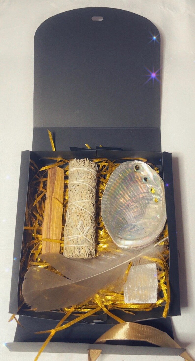 Smudge Box Smudge Box Kit: White Sage, Palo Santo, Clear Quartz, Abalone Shell - Etsy