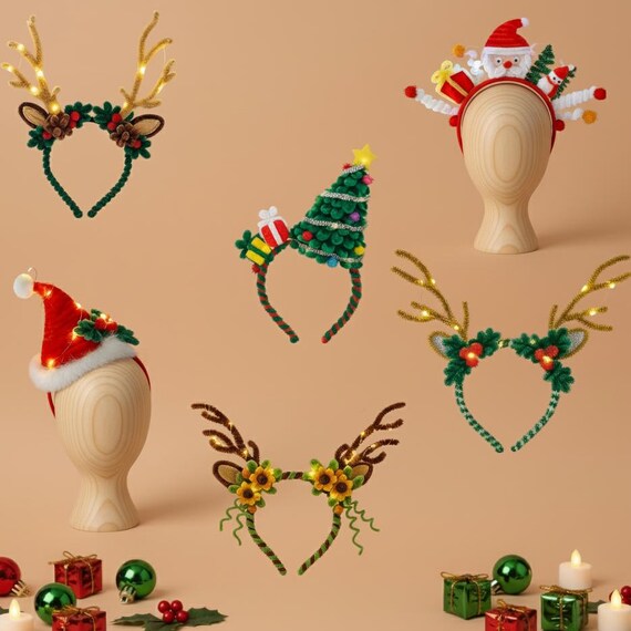 Makone Lot de 8 serre-têtes de Noël pour sapin de Noël - Renne - Père Noël - Enfants et adultes - Fête de Noël