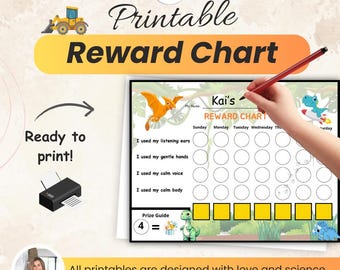 Printable Dinosaur Reward Chart For Kids and Toddler Instant Download Classroom Reward Chart for Boys Training Behavior Chart Dinosaur Print