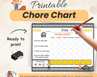 Printable Kid Daily Responsibility Chore Chart Instant Download Daily Weekly Routine Reward System ADHD Chore Chart kids toddler chore chart