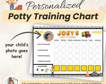 Personalized Construction Potty Chart For Boys Toddler Chore Chart Potty Training Reward Chart Printable Construction Potty Training Chart