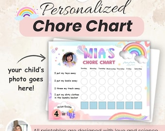 Personalized Rainbow Chore Chart for Kids To Do List Digital Download Girl Weekly Daily Reward Checklist Childrens Responsibilities Chart
