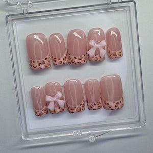 Pink Cheetah Print Nails | Y2K Nails | Pink French Tip Nails - Made to Order press on nails
