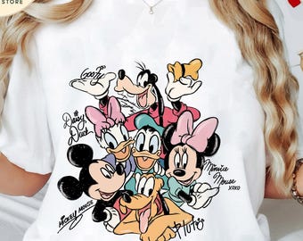 Disney Mickey and Friends Signatures Shirt,  Disney Characters T-Shirt, Disney Mouse Head Tee, Mickey & Co Gift, Magical Matching Family