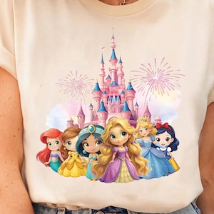 Coquette Bows shirt prinses kasteel, T-shirt Disney Princess Chibi, grappige cartoon Friends T-shirt, Disneyland Family Trip 2025, Magic Kingdom