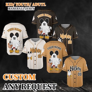 Personalizowana koszulka baseballowa Disney Mickey Halloween Collection, spersonalizowana koszulka Mickey Ghost, koszulka Disney Halloween, koszulka Mickey Halloween