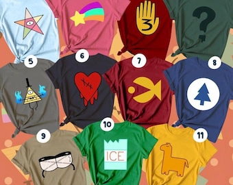 Kundenspezifisches Disney Gravity Falls Kostüm, Mabel Pines Passendes Shirt, Gravity Falls Full Characters Tee, Passendes Halloween Kostüme Tee
