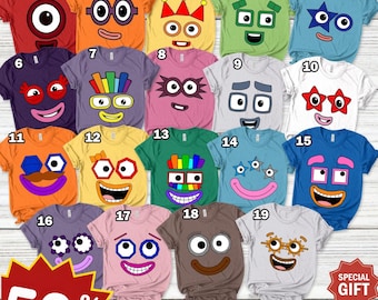 Numberblocks Kostüm Shirt, Benutzerdefinierte Blöcke Gesicht Kostüm Gruppe Matching Shirt, Number Blocks Charaktere Shirt, Familie Matching Kostüme Shirt