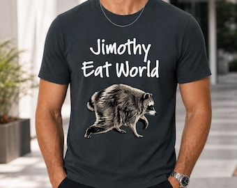 Jimothy Eat World Raccoon Graphic Tee, Jimothy Raccoon Viral Shirt, Famous Seattle Raccoon Shirt, Short King Jimothy Tee. Cute Baby Raccoon