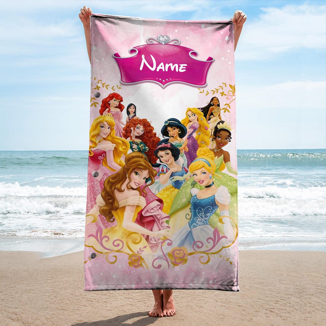 Personalized Name Disney Princess Towels, Baby Girl Beach Towel, Disney ...