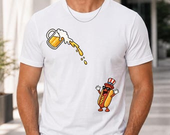Hot Dog Beer T-Shirt: Patriotic Summer Fun Graphic Tee, Hotdog Freedom Dive Funny Hot Dog, 4th of July Hot Dog, Patriotic BBQ