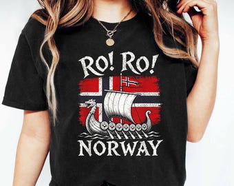 Ro! Ro! Norway Viking Ship T-Shirt, Ro Ro Norway Viking Ship Tee, Norwegian Soccer Fan Tee, Norway Football Supporter Gift