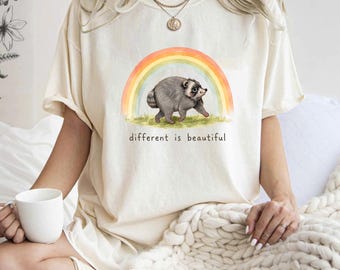 Different Is Beautiful Raccoon T-Shirt, Cute Viral Jimothy Meme Gift, Wholesome Animal Graphic Tee, Jimothy Raccoon Viral Shirt