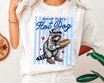 Funny 4th of July Raccoon Shirt, Summer BBQ Party Top, Patriotic Hot Dog Humor, USA Apparel