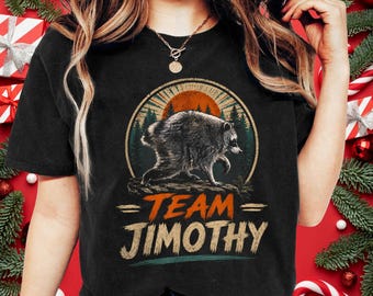 Team Jimothy Raccoon Sunset Forest Graphic Tee, Jimothy the Raccoon Shirt, Famous Seattle Raccoon Shirt,  Cute Trash Panda Shirt