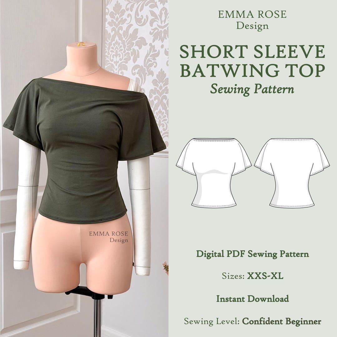 Batwing Top | Boatneck | Short Sleeve | Digital PDF Sewing Pattern ...