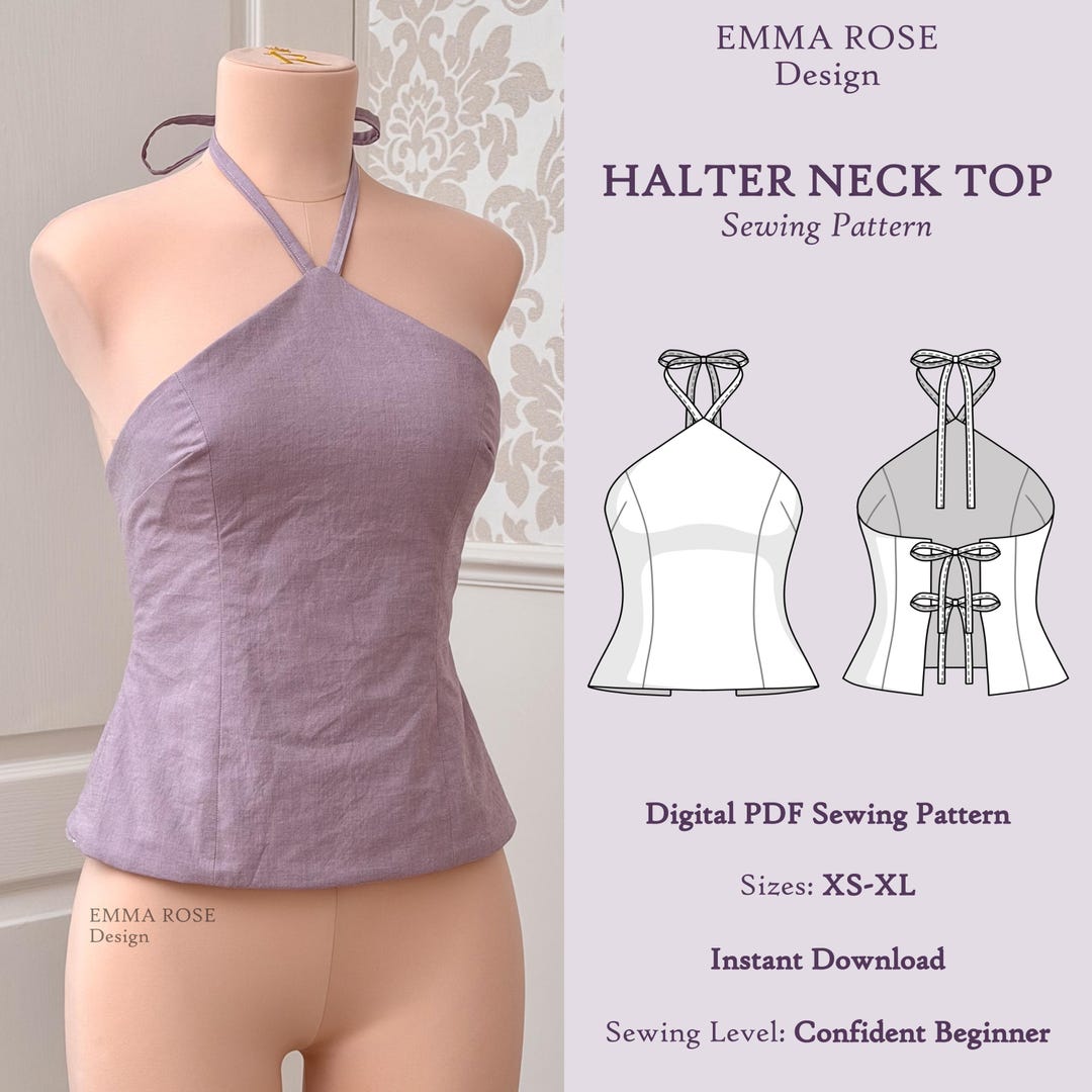 Halter Neck Top | Tie Back | Adjustable | Digital PDF Sewing Pattern ...