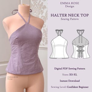 Halter Neck Top | Tie Back | Adjustable | Digital PDF Sewing Pattern | Instant Download | Sizes: XS-XL | Sewing Level - Confident Beginner