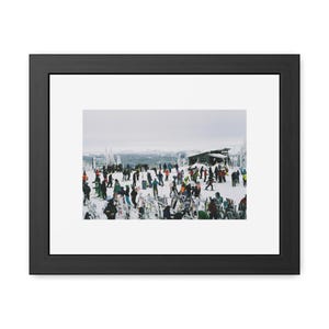 Framed Ski Mountain Photo Print - Vintage Skiers Winter Sports Wall Art, Snowy Landscape Photography, Black Matte Frame, Gift for Skier