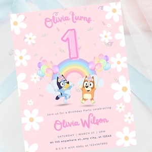 Bluey 1.Geburtstags-Party digital oder printable einladen