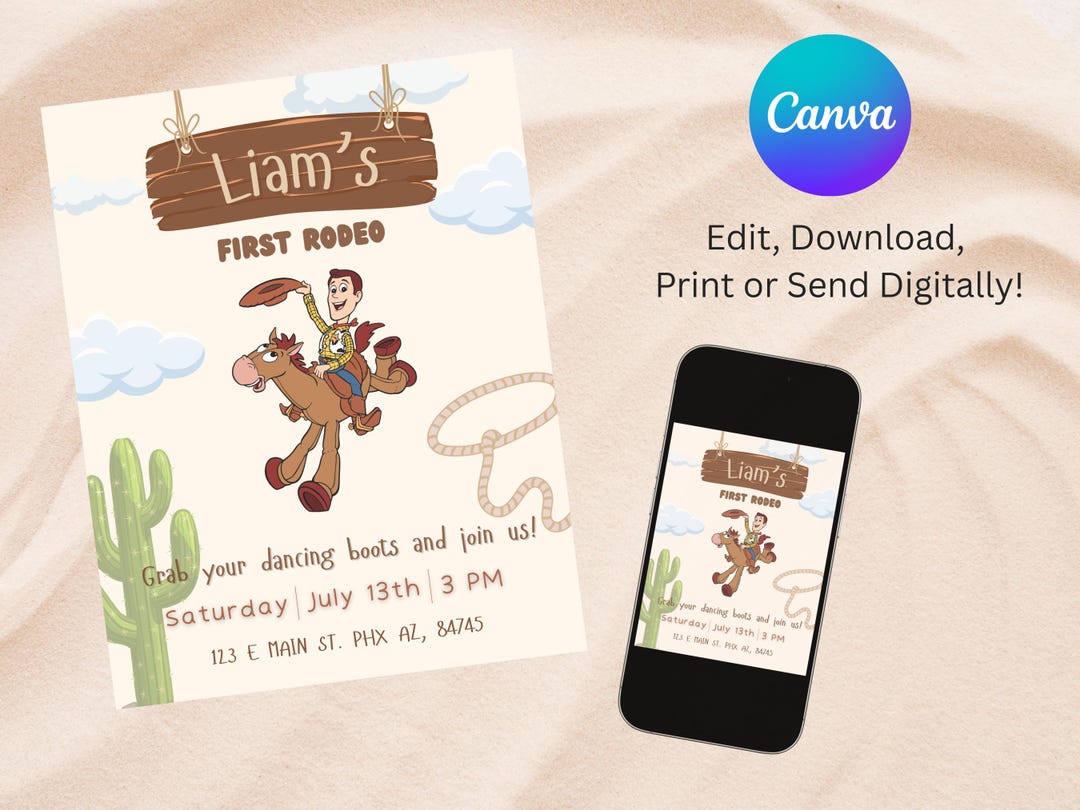 Woody First Rodeo Invite Woody First Rodeo Digital and Printable Invitation Template - Etsy