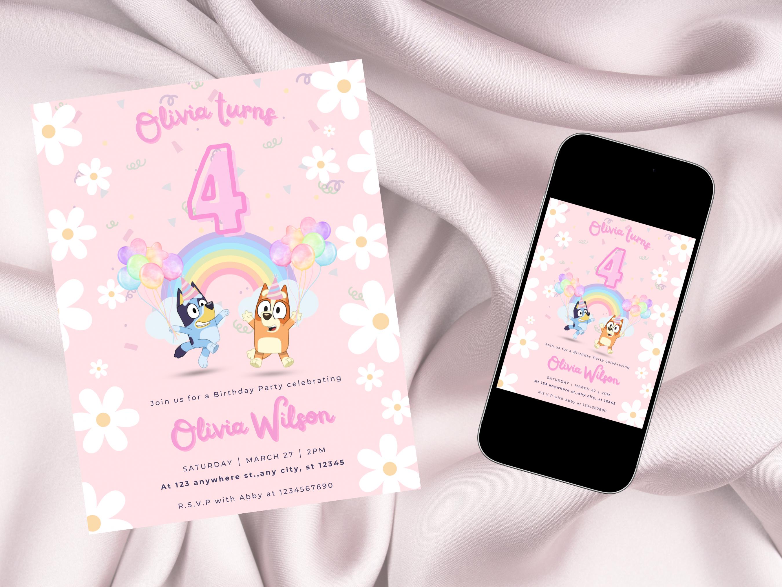 Bluey 4th Birthday invitation