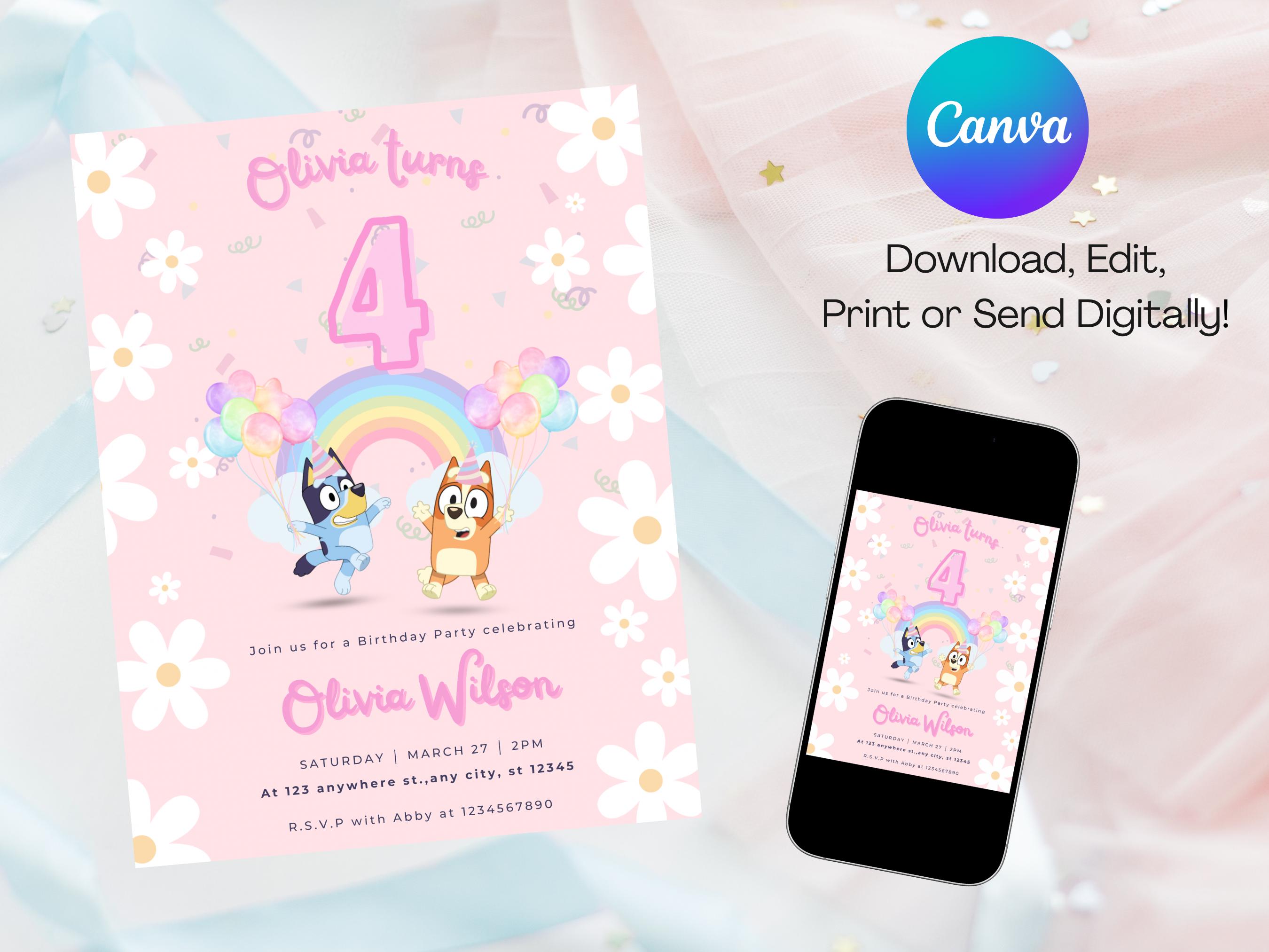 Bluey 4th Birthday invitation