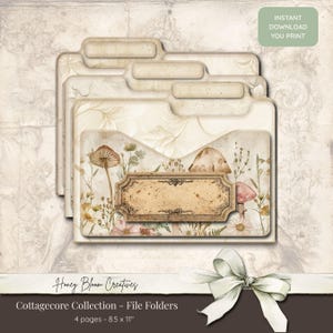 Cottagecore Collection Printable File Folders – Neutral Aesthetic Junk Journal Kit, Shabby Chic Organizers, 4 JPG Pages