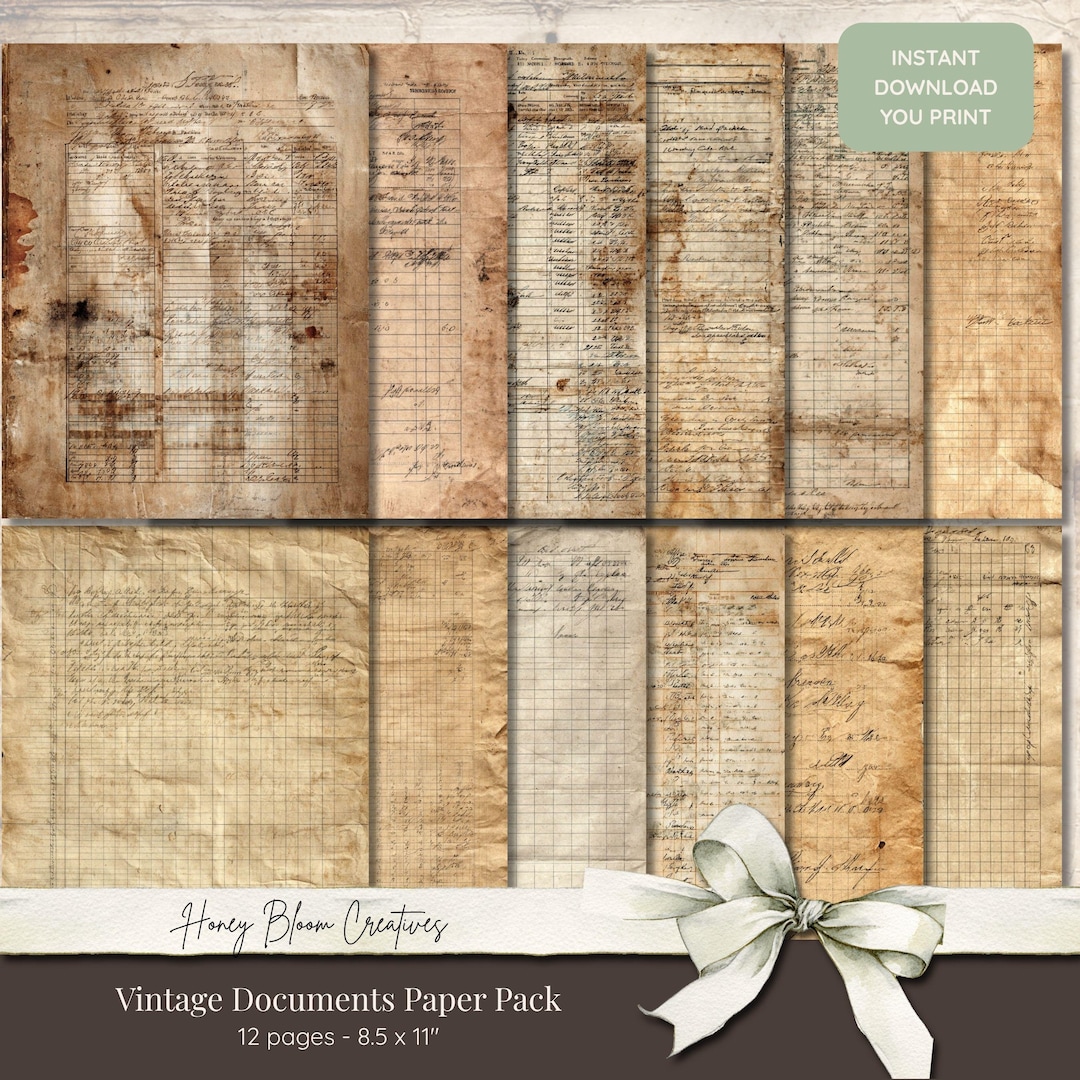 Vintage Documents Printable Paper Pack – Antique Ledger Pages, Old ...
