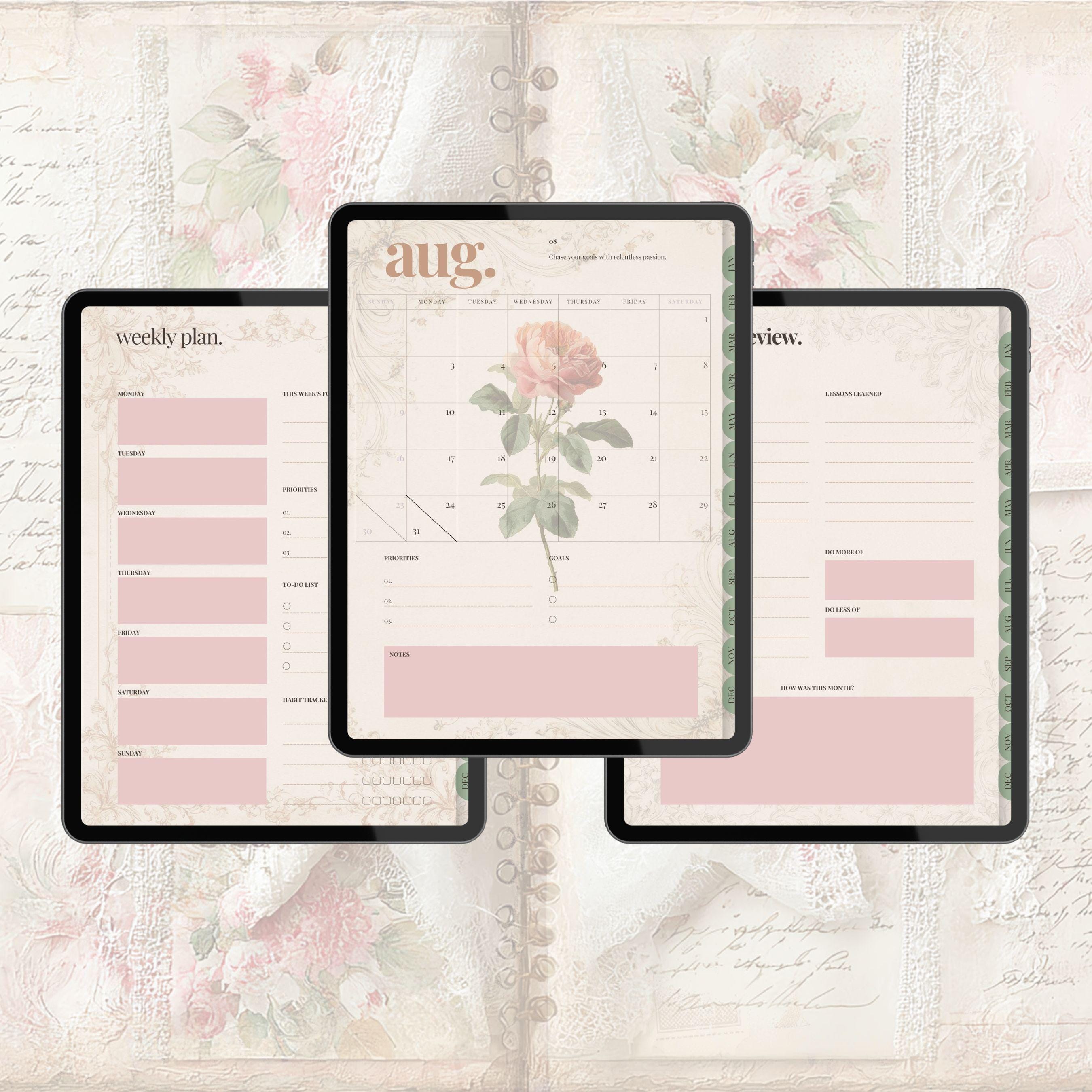 2026 Vintage Digital Planner, Hyperlinked Junk Journal Planner, 73 Page Monthly Weekly PDF for ...