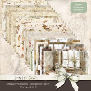 Cottagecore Collection Printable Background Papers – Mushroom & Wildflower Patterns, Vintage Kitchen Scenes, 25 JPG Pages