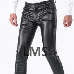Nouveau pantalon homme en cuir noir véritable - Pantalon slim style motard - Pantalons pour soirées - Pantalon steampunk pour tenue décontractée, fête ou moto