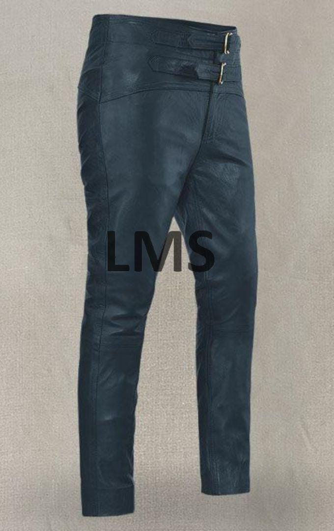 New Men's Genuine  Leather Pants - Biker Style Slim Fit Pant - Night Outs Pants - Steampunk Pants for Casual, Party, or Motorcycle Wear