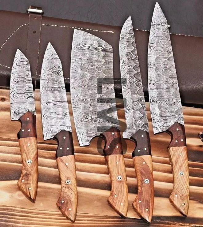 New High Performance 5 pIece Chef's Knives Set Meticulously Crafted For Precision Longevity And Superior Cutting Efficiency Damascus Steel