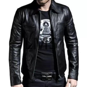 Giacca da uomo in pelle vintage nera anticata, stile bomber, stile militare, fatta a mano, in pelle di vacchetta, effetto invecchiato.