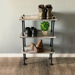 Rustic Shoe Rack 24&quot; | Industrial Shoe Storage | Shoe Bench or Cabinet | Metal Wooden Shoe Rack Bench | Entryway Organizer