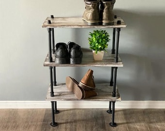 Rustic Shoe Rack 24&quot; | Industrial Shoe Storage | Shoe Bench or Cabinet | Metal Wooden Shoe Rack Bench | Entryway Organizer